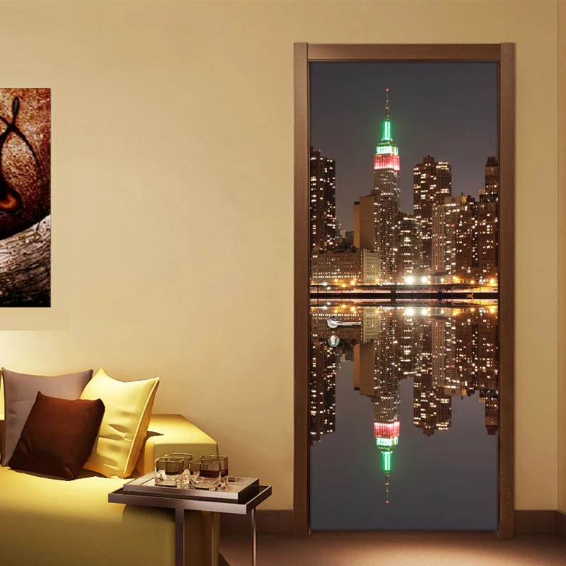 

3D-наклейка на стену с видом на город в ночное время, большая настенная роспись, обои для гостиной, спальни, водонепроницаемые ПВХ-обои