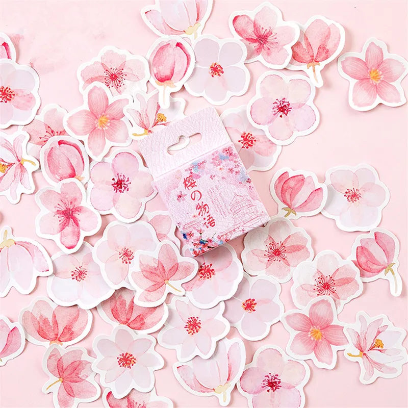 45Pcs/pack Cherry Blossoms Sakura Decorative Stickers Adhesive Stickers DIY Decoration Diary Stationery Stickers Children Gift