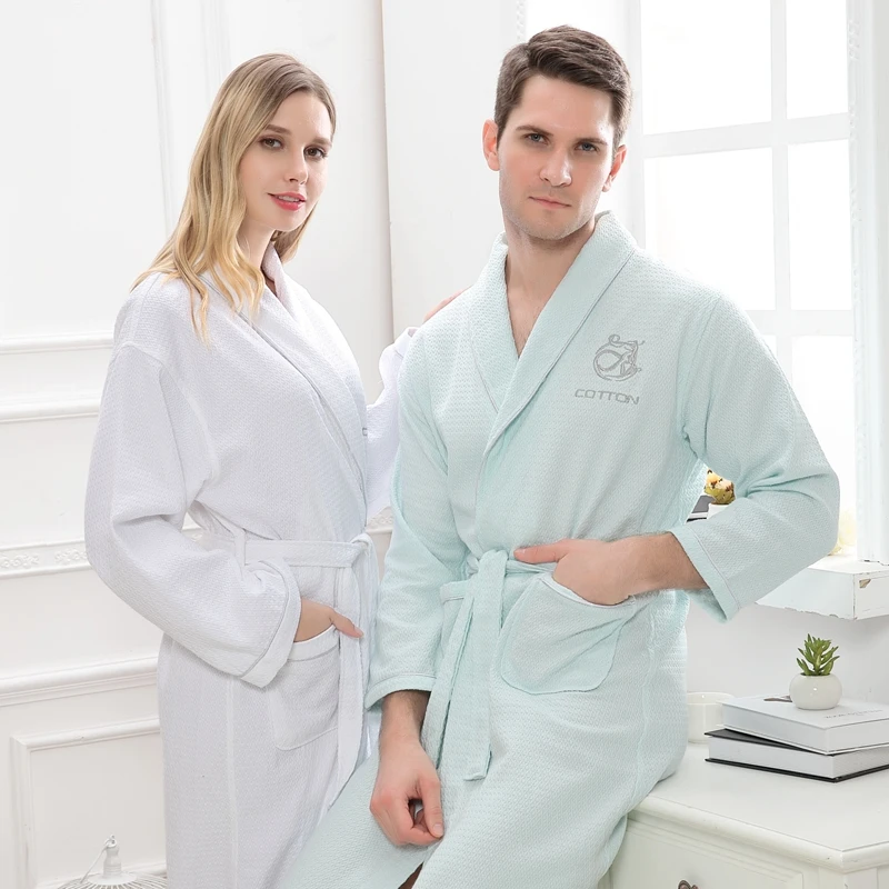 Multi Colors Cotton Waffle Patterned Bathrobe High Quality Embroidery Water Absorption and Quick Drying Bathrobe for Couples