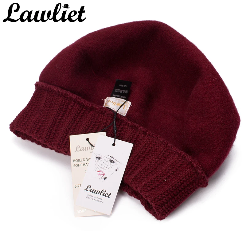 Lawliet Womens Beret Winter Cap 1920s Chic Style 100% Boiled Wool Bow Details Winter Beanie Skullies Basque French Artist Bonnet