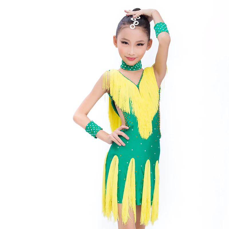 

Newest High-end Nice Design Child Latin Dance Wear,Girls Professional Stage Performance Latin/Salsa/Chacha Costume,Tassels Dress