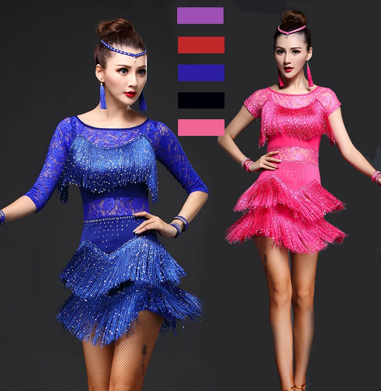 Vestidos de baile latino para mujer y niña, falda con flecos y lentejuelas, salón de baile ropa Sexy para, Tango, Salsa, Rumba