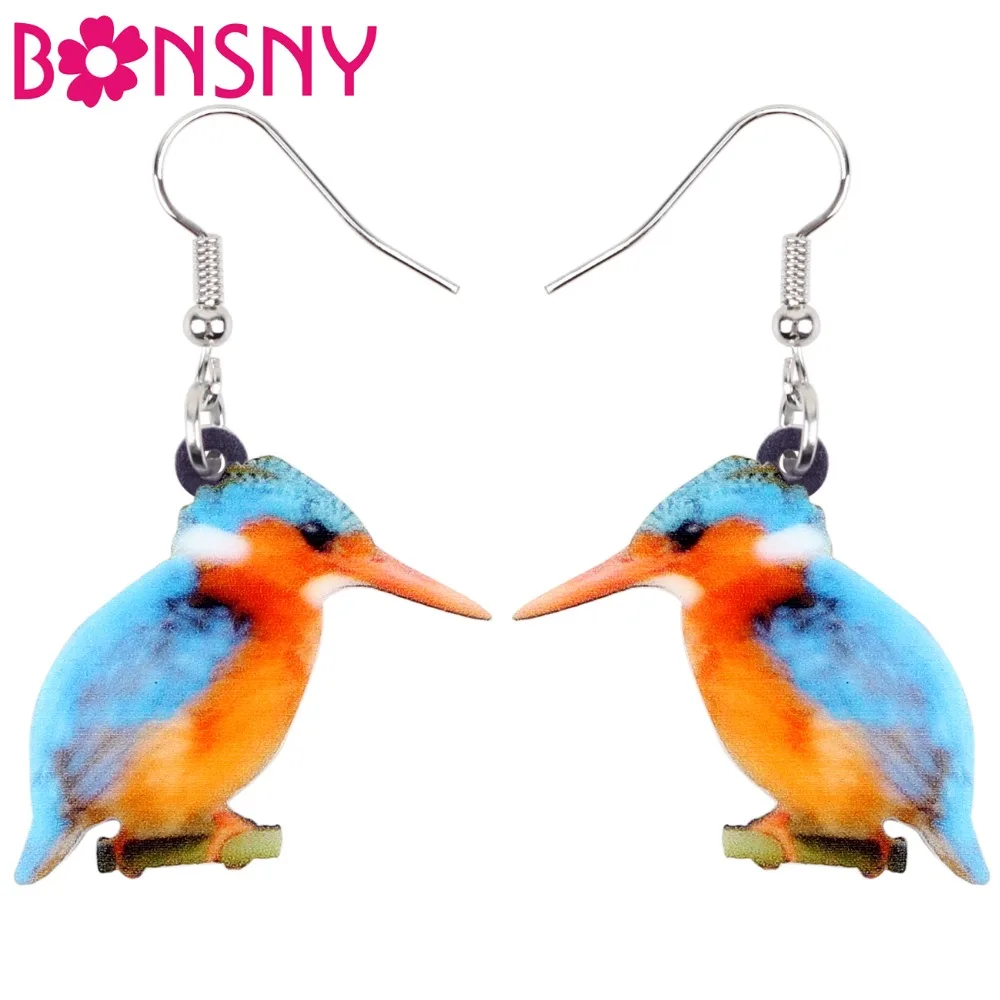 Bonsny Acrylic Sweet Malachite Kingfisher Bird Earrings Big Long Dangle Drop Fashion Animal Jewelry For Women Girls Teens Gift