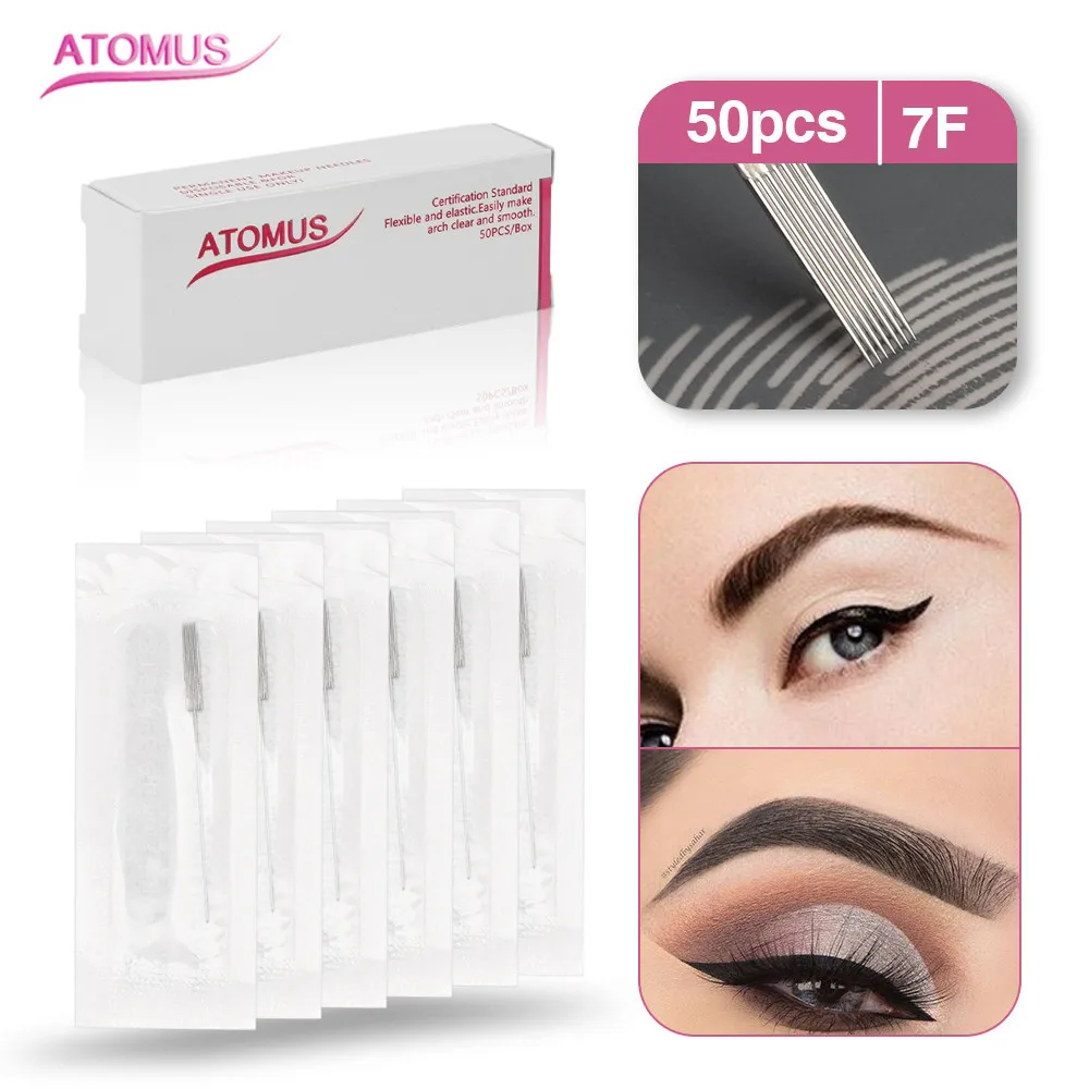 BỘ 50 7F Micro Blading Tiệt Trùng Blady Tebore Frivolite Naalden Microblading Kim Laminas Para Tebori 3D Lông Mày Tatoo Needl