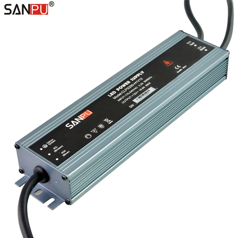 Sanpu 12 Volts Levou Fonte de Alimentação à Prova d Água Ac-dc 16a Ip67 12 v dc 200 w 220 v Transformador de Iluminação Motorista 12vdc Fina de Alumínio Fino