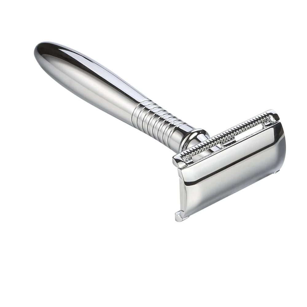 Double Edge Safety Razor Vintage Shaver Alloy Silver Long Pure Metal Manual Shaving Kit