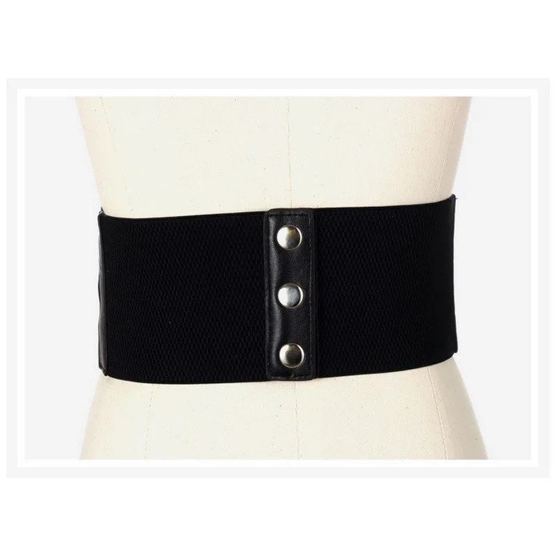 Ceinture Corset élastique pour femmes en cuir PU grande taille large sangle Punk en métal argenté tendance