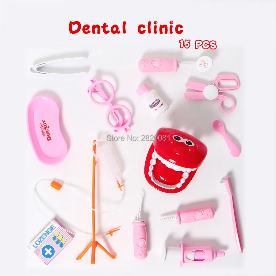 Doctor play set dental clinic medicine toys,pretend play doctor's series 15pcs children's role play game simulation plastic kit