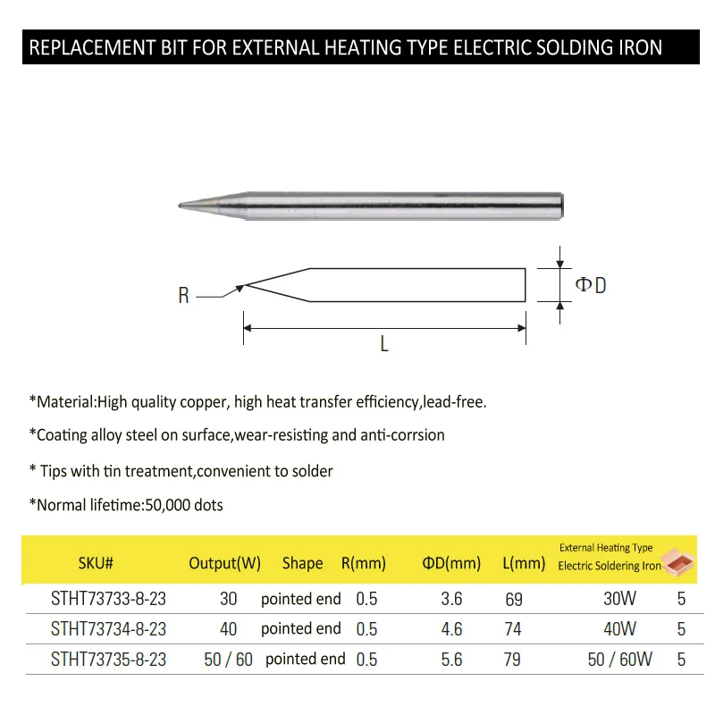 Imagem -02 - Stanley-pontas de Substituição sem Chumbo para Aquecimento Externo Ferros de Solda Elétricos Ponta Substituível 30w 40w 50w 60w pc