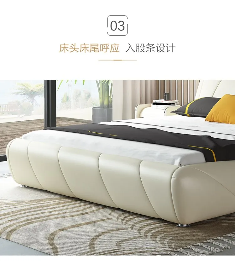 Real Genuine cow leather bed Soft Beds Bedroom camas lit muebles de dormitorio yatak mobilya quarto unique designer furniture