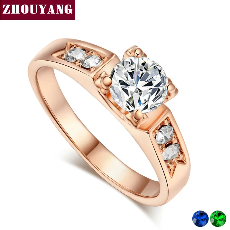 ZHOUYANG Wedding Ring For Women Classical 6mm Prong Setting Cubic Zirconia Engagement Fashion Jewelry Brithday Gift R051 R052