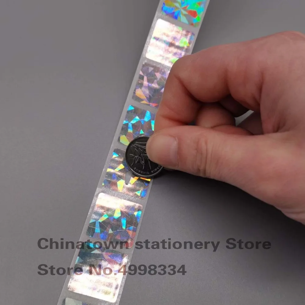 20*20mm 1000pcs square  Hologram Diamond laser scatch off sticker for DIY Game card making, secret games wedding game stickers