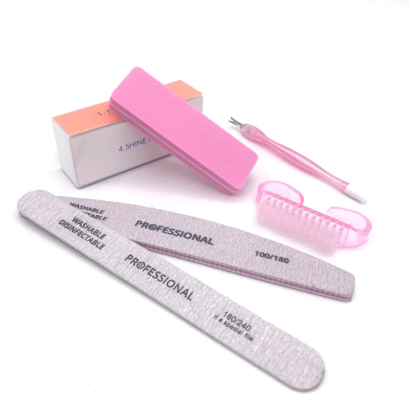 

6pcs/set Nail Art Files Dust Brush Sponge Block Buffing Nail Sanding Files Nail Shiner Cuticle Pusher Gel Polish Kit Acrylic Set