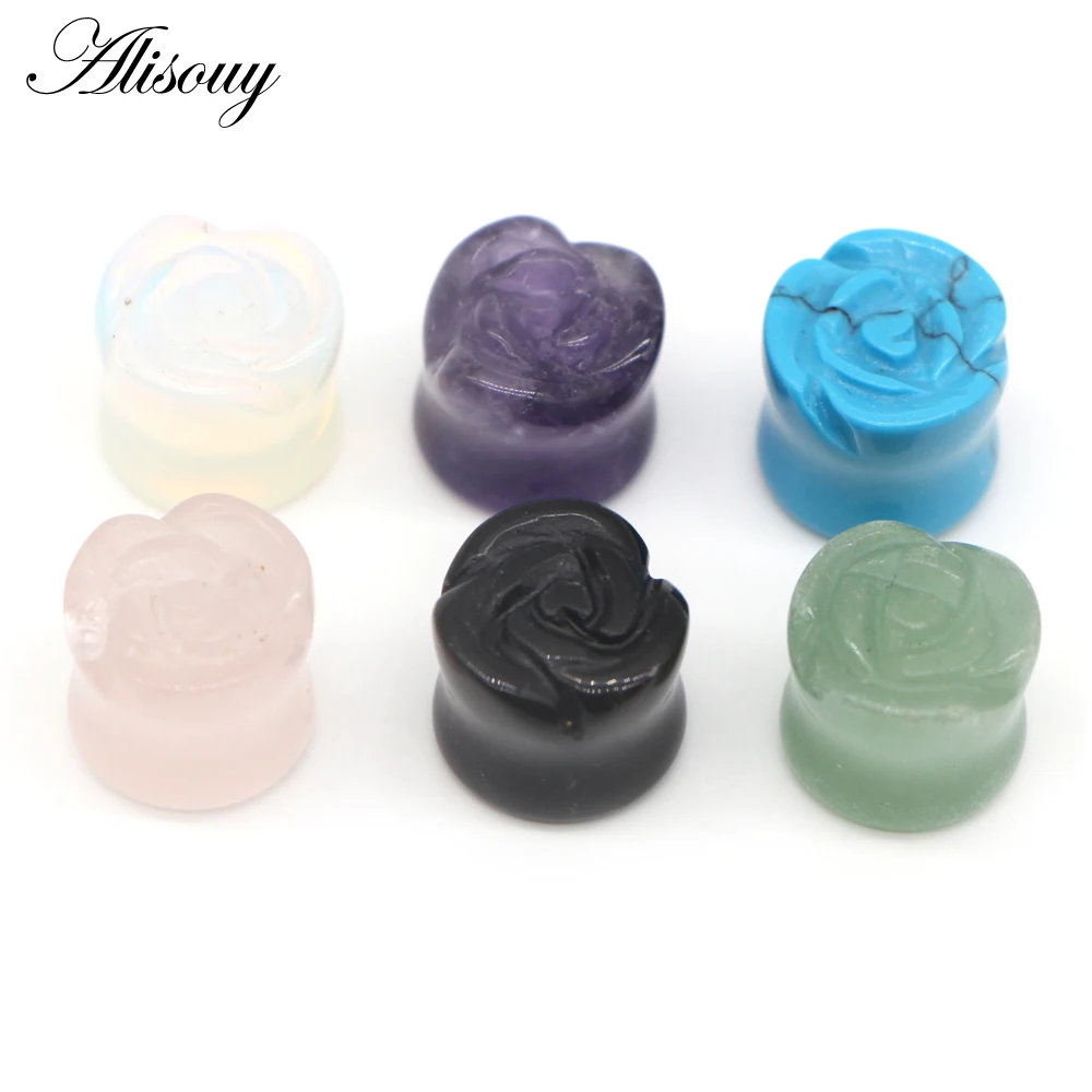 2PC Flower Stone Ear Plugs Gauges Earrings Women Men Ear Plug Flesh Tunnel Piercing Expander Ear Stretcher Body Piercing Jewelry