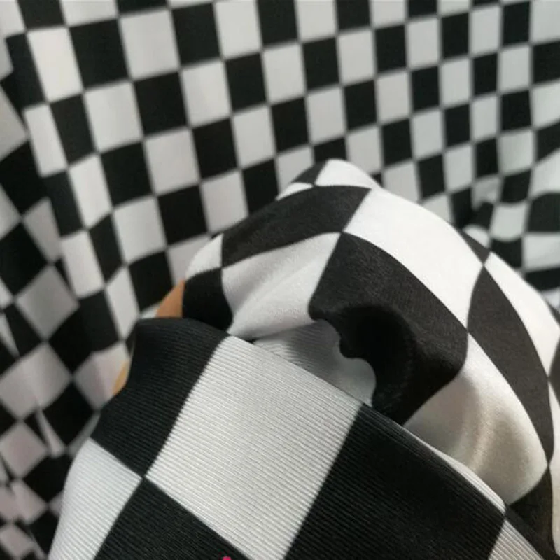 4 Side Stretch, Swimming Fabric, Cotton/Spandex Knit Fabric, Black/White Square Printing Fabric, Sewing, Swimsuit, DIY, Sports C view 3