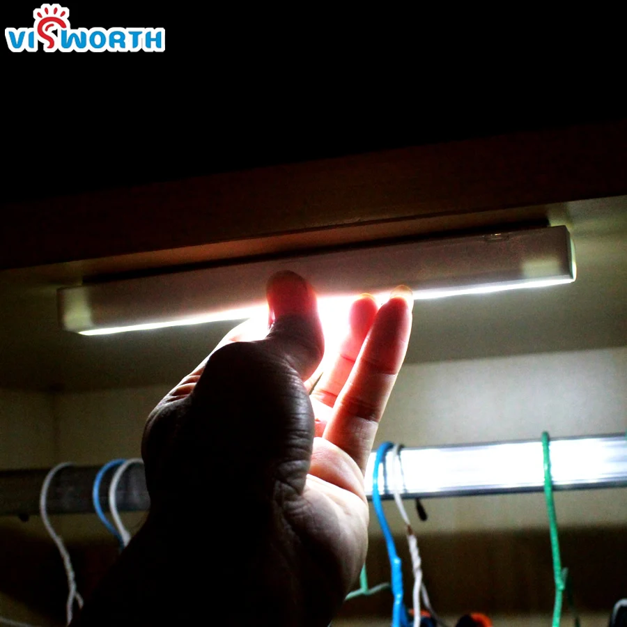 [VisWorth] Mini Intelligent Infrared Induction Sensor Lamp Wardrobe Wall Night Light Powered By 4*AAA Energy Saving Easy Install