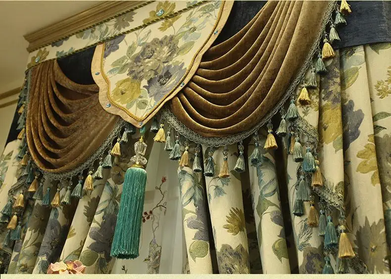 Water Colour Flowers Luxurious Artist Design Hook Hang Style curtains for living room curtains Of Restaurant Beige Green Palace