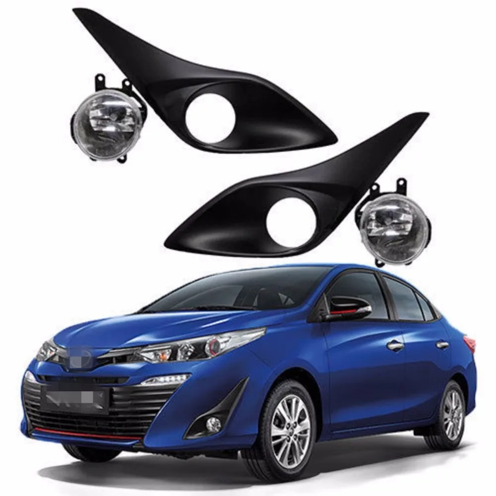 JanDeNing Black Bumper Fog Lamps Light Complete Kit/1Set Fits For TOYOTA YARIS ATIV SEDAN 2017 2018 2019