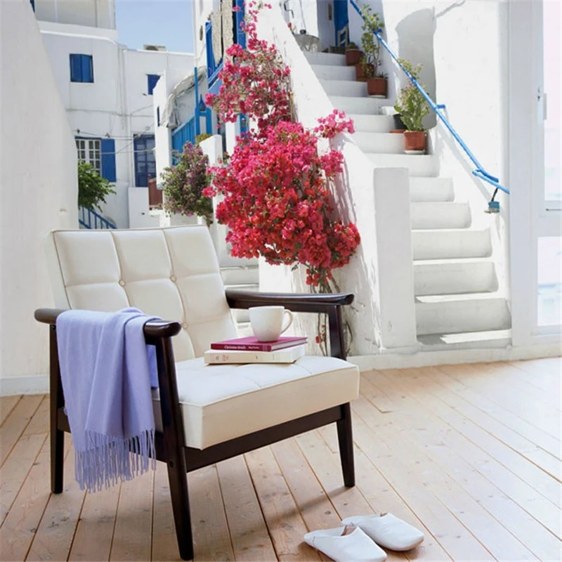 beibehang photo wall paper Mediterranean blue landscape sun White House stairs living room bedroom 3D wallpaper for walls 3 d