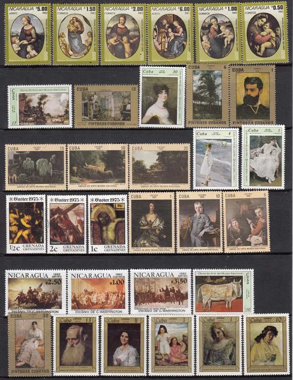 New 50Pcs/Lot Artist Paint Famous Paintings All Different From Many Countries NO Repeat  Postage Stamps for Collecting