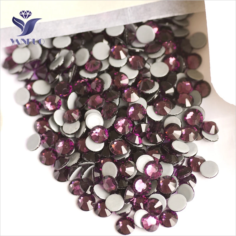 YANRUO 2058HF SS4-SS30 Amethyst Strass Loose Beads Crystal Hotfix DIY Flat Back Rhinestone For Jewelry Making