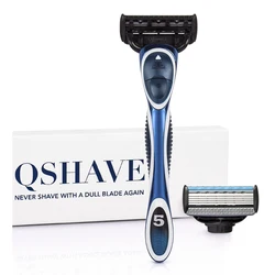 QSHAVE Blue Series 5-Layer USA Blade Manual Razor Men Shaving Razor with 2 Pieces X5 Blade QSHAVE Name