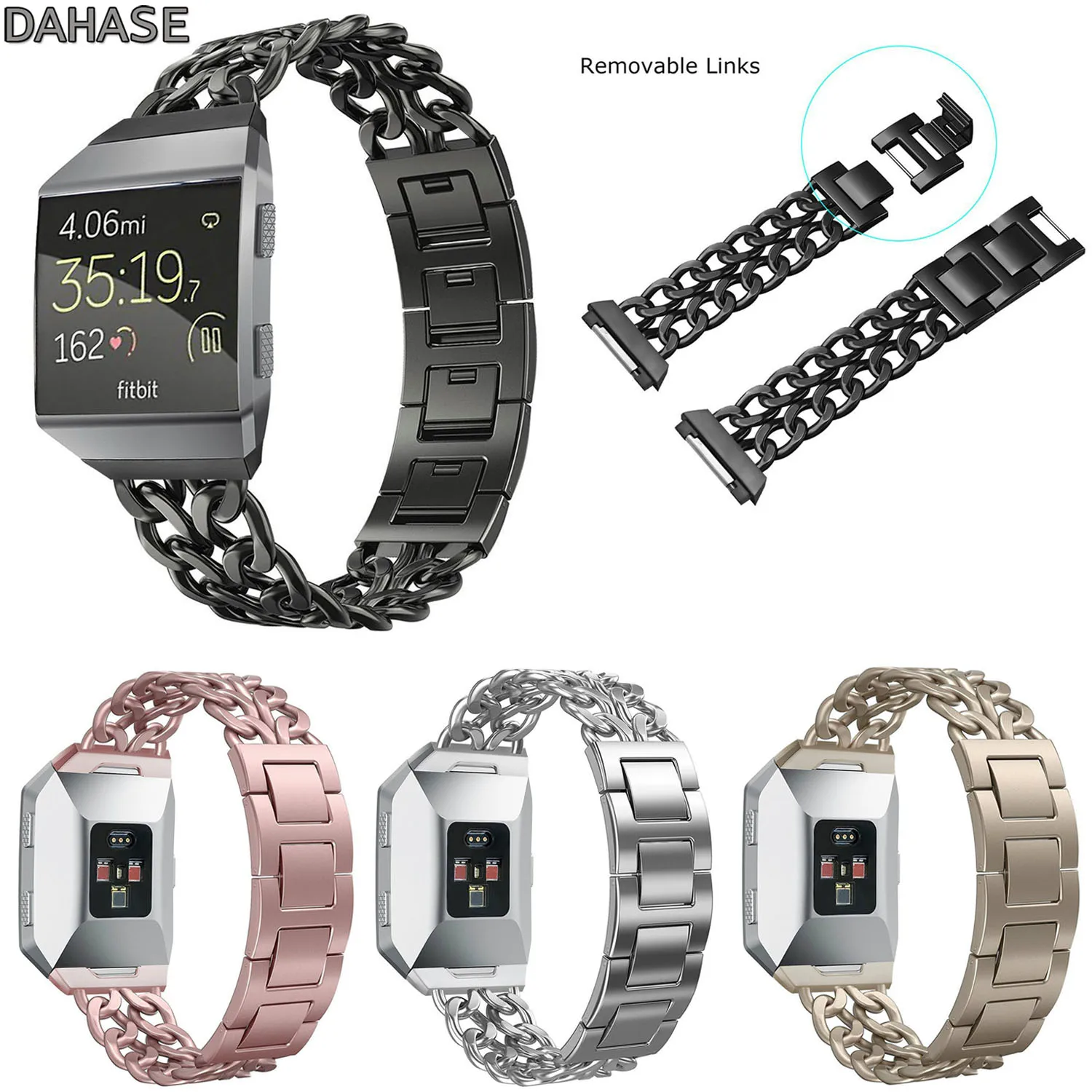 

DAHASE Stainless Steel Chain Watch Band for Fitbit Ionic Strap Removable Link Metal Replacement Bracelet for Fitbit Ionic Band