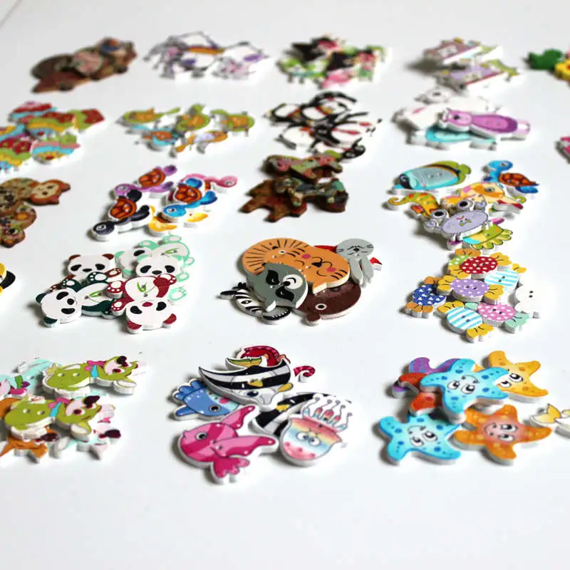 30/50pcs/package Wholesale Mix Styles Random Send Cartoon Flatback Wooden Buttons For Craft DIY Scrapbooking Sewing Crafts L-1