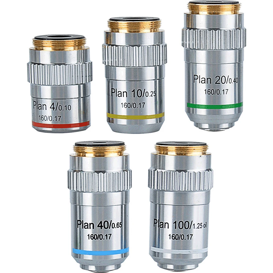 Microscope Objective lens 195 Flat-field / Semi-flat Field Achromatic Objective Lens 4x 10x 20x 40x 60x 100x Can be Choose