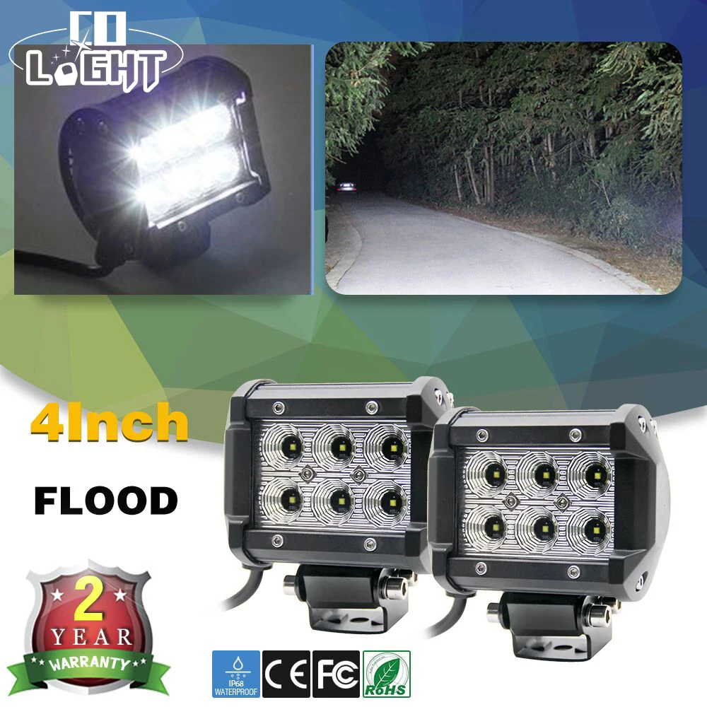 

CO LIGHT 2Pcs Led Work Light 18W Led Light Bar Spot Flood Beam Led Chip 4Inch Dc 12V 24V For 4X4 Offroad Car 4x4 Truck SUV ATV