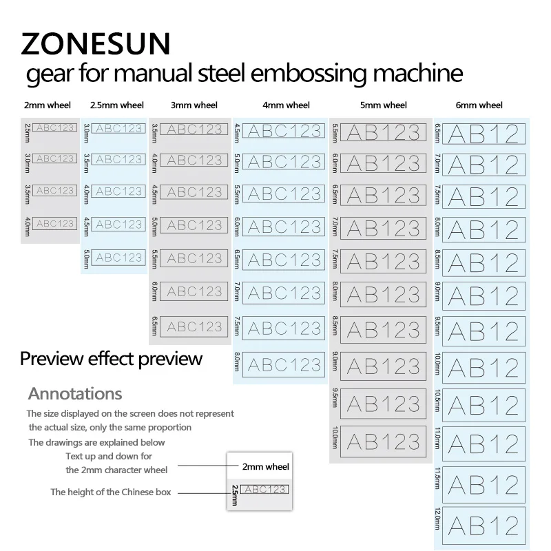 ZONESUN präge machine1 getriebe für manuelle stahl label gravieren werkzeug
