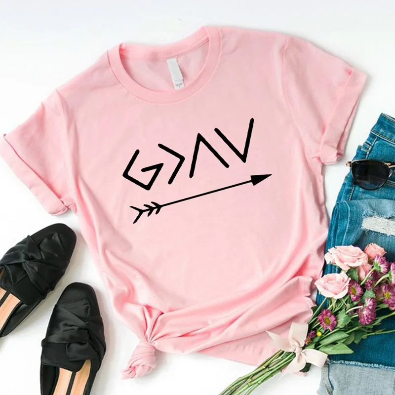 

God Is Greater Than The High And The Lows T-shirts Casual Graphic Jesus Christian Tees Tops Unisex Women Catholic Church Tshirt