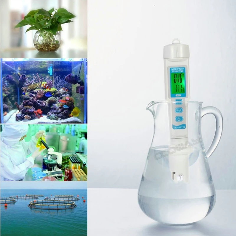 3in1 Waterproof EC pH TEMP Meter Water Quality Analyzer LCD Aquarium Hydroponic Spa Swim Pool ph Ec Temperture Tester Backlit