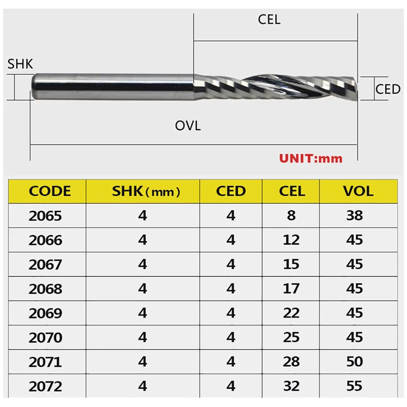 2pcs/set 4mm Single Flute Spiral Cutter 2A TOP Quality router bit CNC For Acrylic PVC MDF End Mill Carbide Milling Cutter