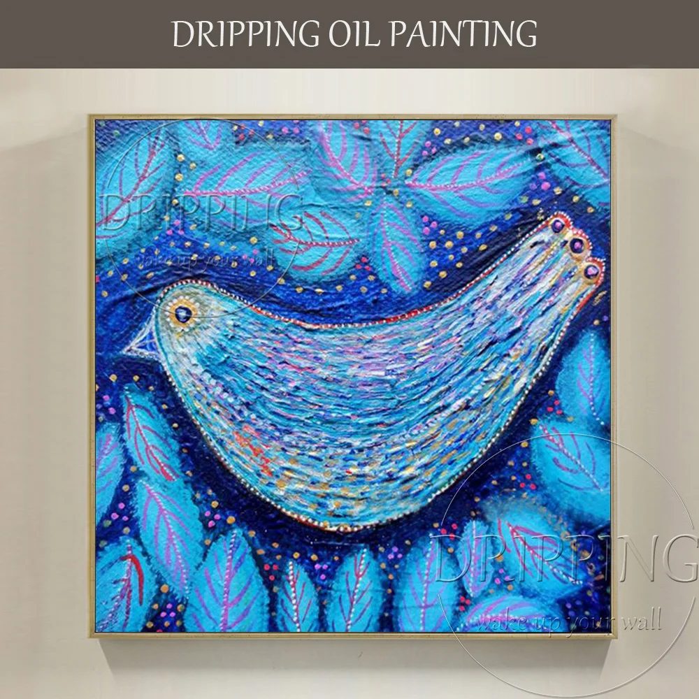 Painter Pure Hand-painted High Quality Wall Art Decor Painting Blue Bird Oil Painting on Canvas Abstract Bird Oil Painting