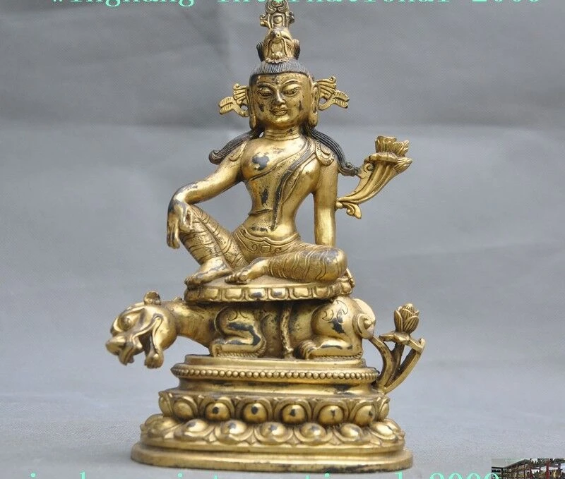 Tibetan Buddhism bronze 24K gold Gilt ride beast tara Kwan-Yin GuanYin statue