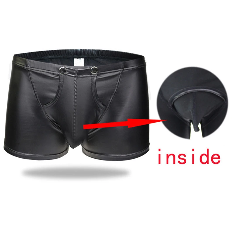 New Fashion Men Sexy Black Faux Leather Boxer Shorts Erotic Jockstrap Wrap Penis Pouch Underwear Fetish Gay Male Lingerie Trunks