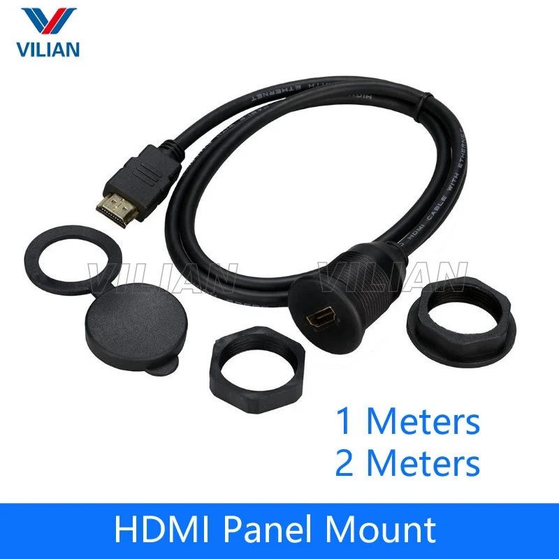 

HDMI Waterproof Panel Mount Male to Female Extension Cable 1M For Truck Boat Motocycle Dashboard Flush 2M