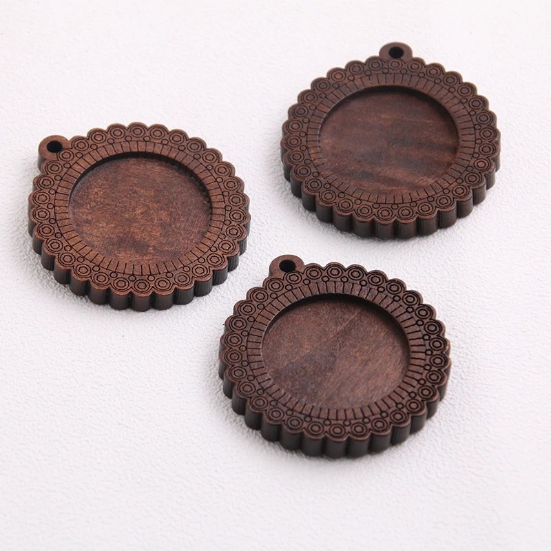 3pcs/lot Brown Wood Cabochon Settings 25mm Inner Size New Product 5 Style Round  Base Setting Charms Pendant Necklace Findings