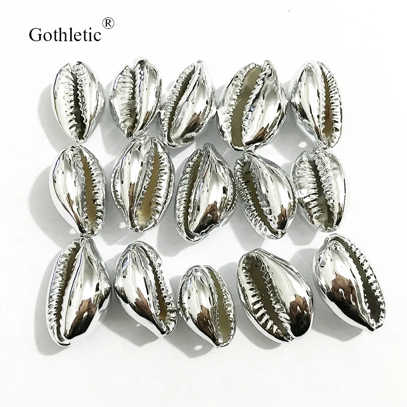 15pcs/lot 14x20mm Gold/Rhodium Color Natural Puka Cowrie Shell Loose Beads with One Hole for Jewelry Making DIY Charms Wholesale