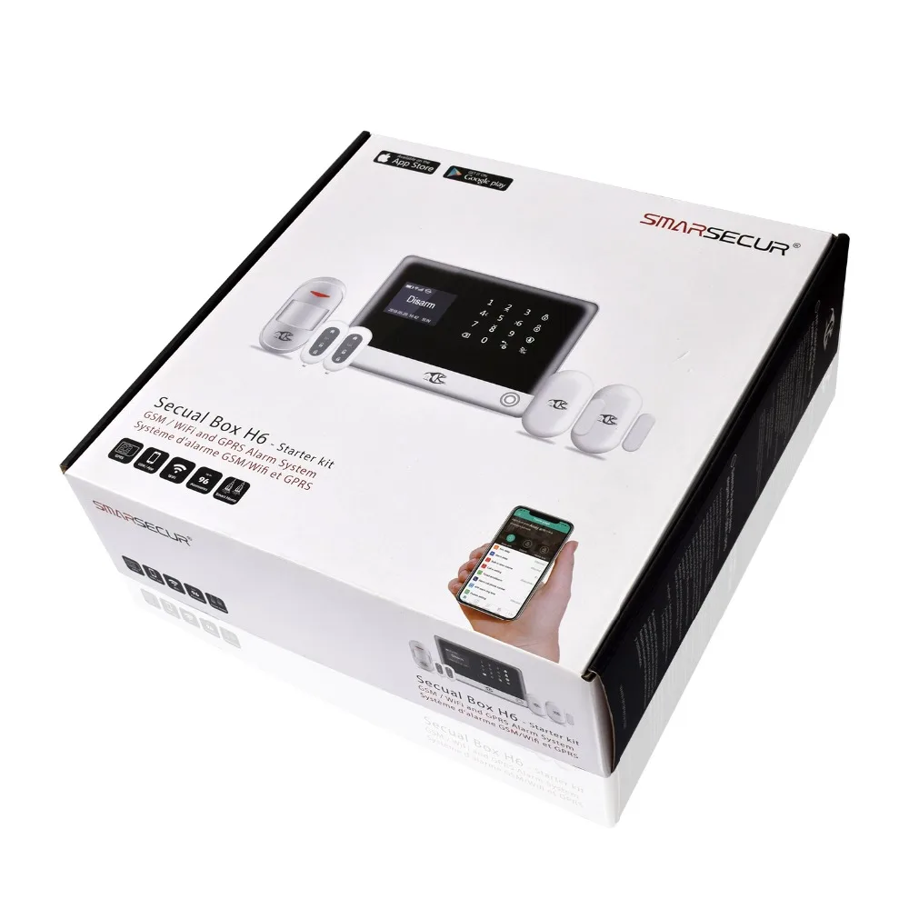 SMARSECUR-sistema de alarma GSM de seguridad para el hogar, Kit de alarma de Control por aplicación, WIFI, H6, ruso, español, inglés, DIY, 45