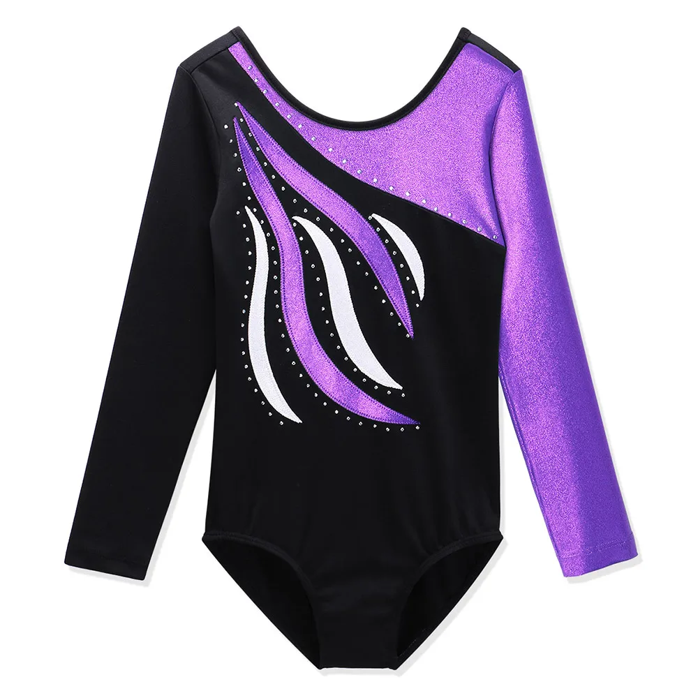 BAOHULU Kids Teens Gymnastics Leotard for Girls Long Sleeve Shiny Rhinestone Gymnastics Costume Jumpsuit Christmas Clothes Girl