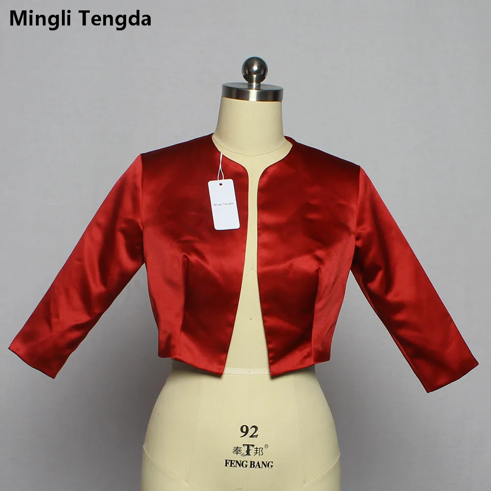 Mingli Tengda Red Wine Bolero Mariage Shawl Wraps 3/4 Sleeves Bridal Jacket Coat Stain Wedding Stole Cape Shrug Jacket Woman New