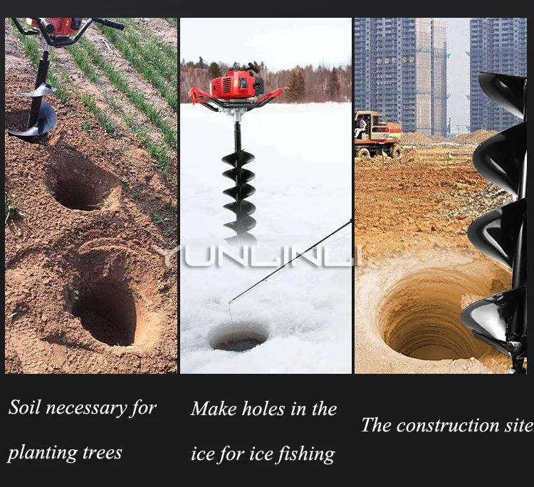 71CC 가솔린 지구 오거 15cm 드릴링 헤드 높은 전력 두 스트로크 가솔린 구멍 드릴링 머신 정원 작업 기계