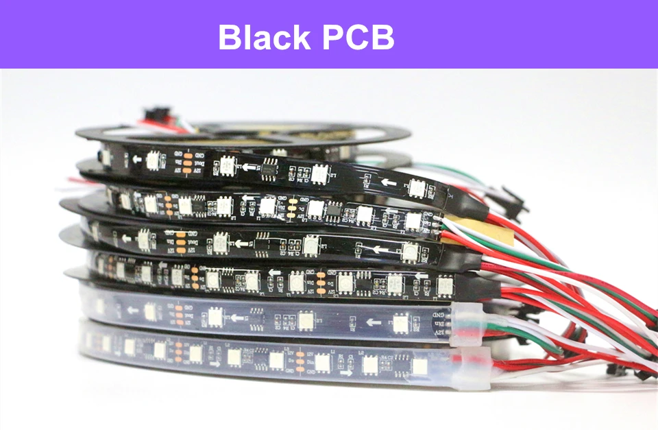 WS2812B striscia LED WS2812 IC 5V 30/60/144 LED indirizzabile individualmente WS2811 DC12V 2811 IC RGB Smart LED pixel striscia PCB nero