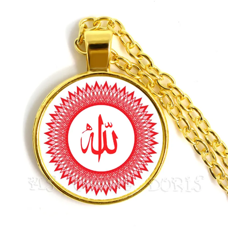 Gold-color 25mm Glass Muslim Islamic Allah Arab Muslim Necklace For Muhammad Religious Middle Jewelry Ramadan Gift For Friends