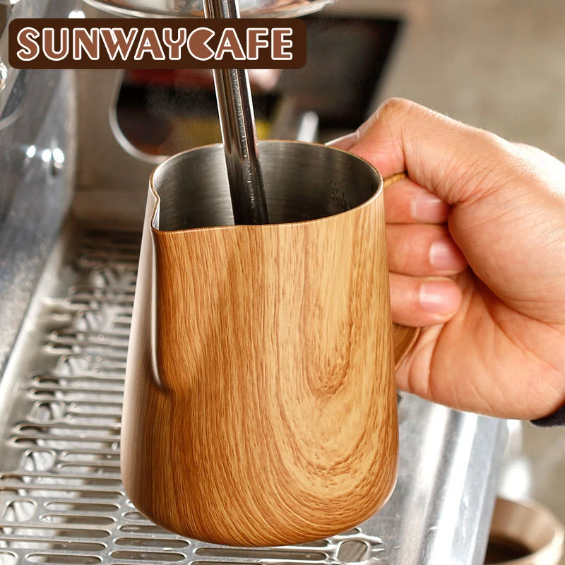 Stainless Steel Milk Frothing Pitcher, Coffee Milk Jug Pull Flower, Latte Cup, Espresso Frother Mug, Barista Tool, 300 ml, 600ml