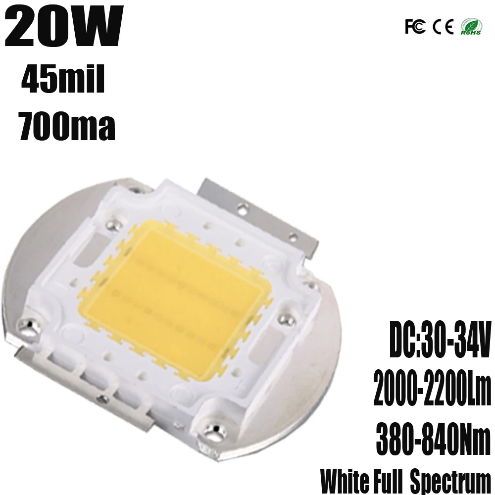 

High Power LED Chip 20W 45mil 30V Full Spectrum 380-840nm COB Diode SMD DIY Plant Flowers Vegetables Grow Light For Light Beads