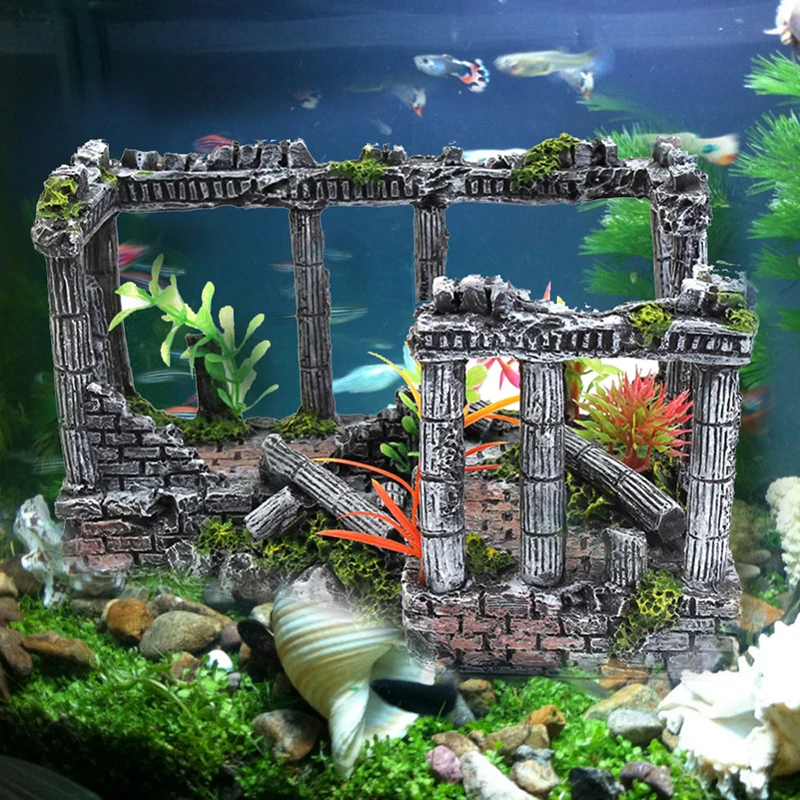 Artificial World Of Fish Tank Ancient Roman Column Ruins European Castle Ornament For Aquarium Decorations Reptile Box Landscape