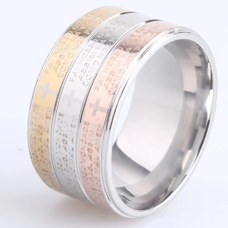 12mm Three color Bible Stainless Steel Wedding rings for women men wholesale Jewelry Lot